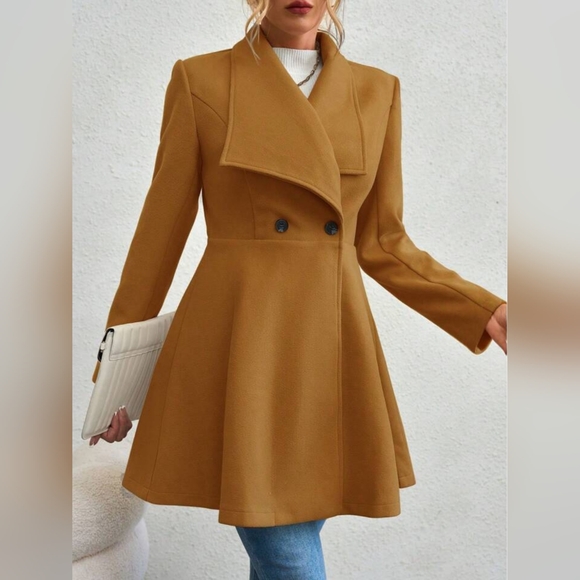 Collared Neck Button Up Long Sleeve Coat - Picture 1 of 8